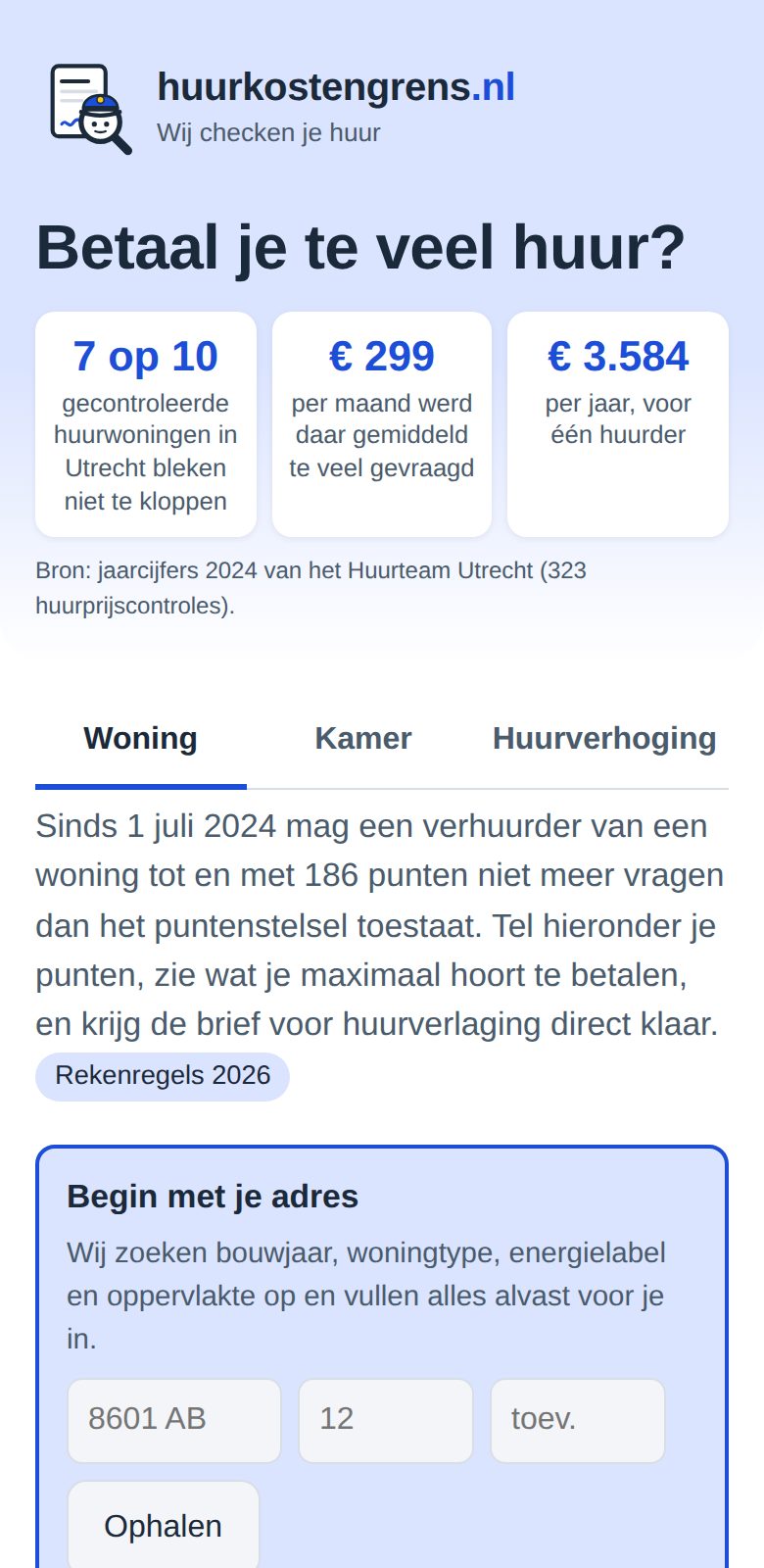 huurkostengrens.nl op een telefoon
